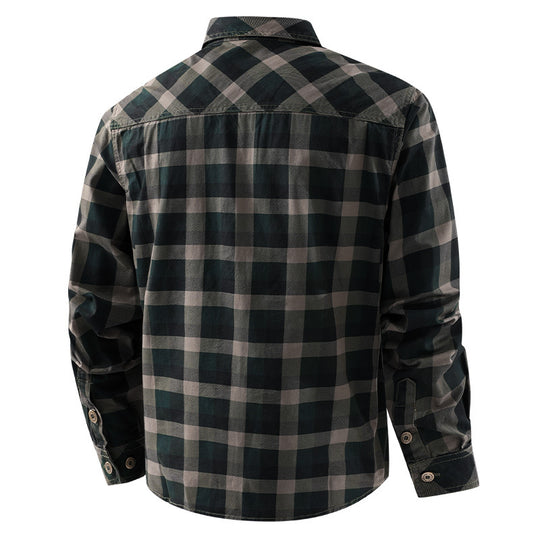 Herren  lässiges kariertes Flanellhemdjacke aus Baumwollmischung mit doppelten Brusttaschen und verstärkter Steppung Nord Taschen