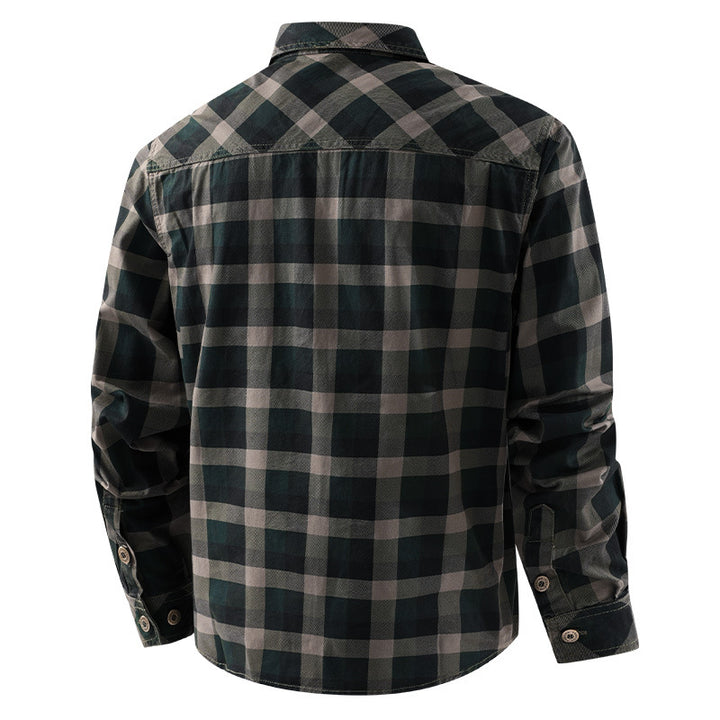 Herren  lässiges kariertes Flanellhemdjacke aus Baumwollmischung mit doppelten Brusttaschen und verstärkter Steppung Nord Taschen
