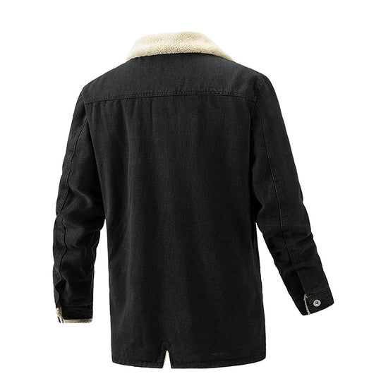 Herren Wattierte Denimjacke mit Sherpa-Futter und verlängertem Outdoor-Schnitt Nord Taschen