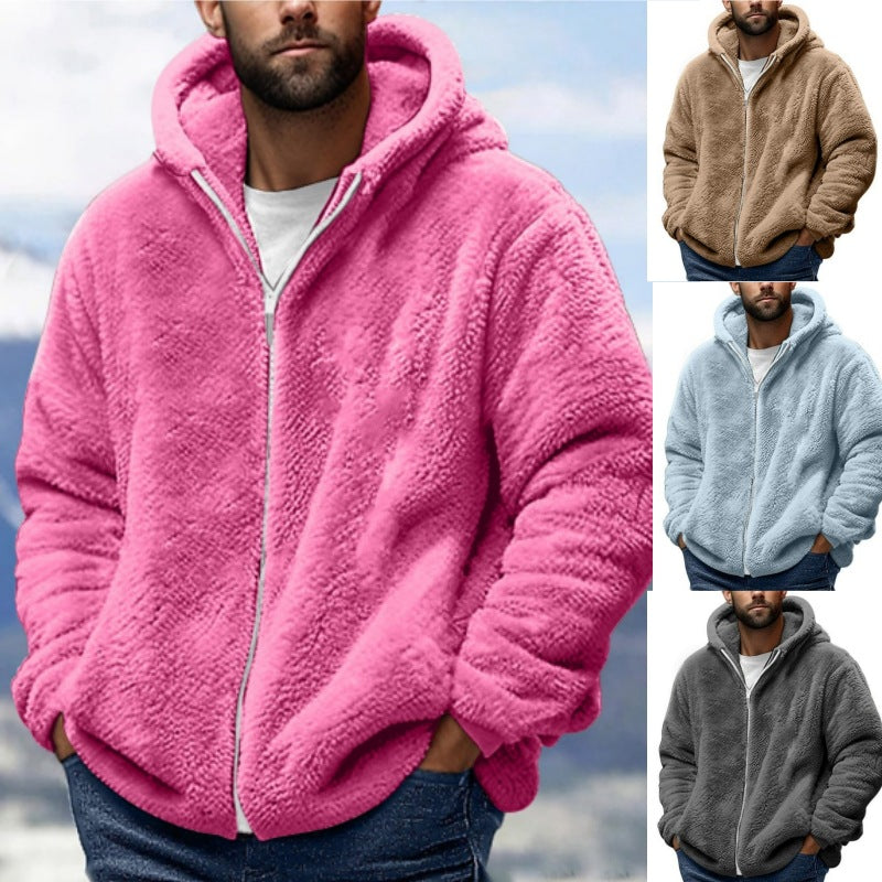 Herren Kuschelige Teddy-Fleece-Kapuzenjacke mit Reißverschluss und Oversize-Passform Nord Taschen