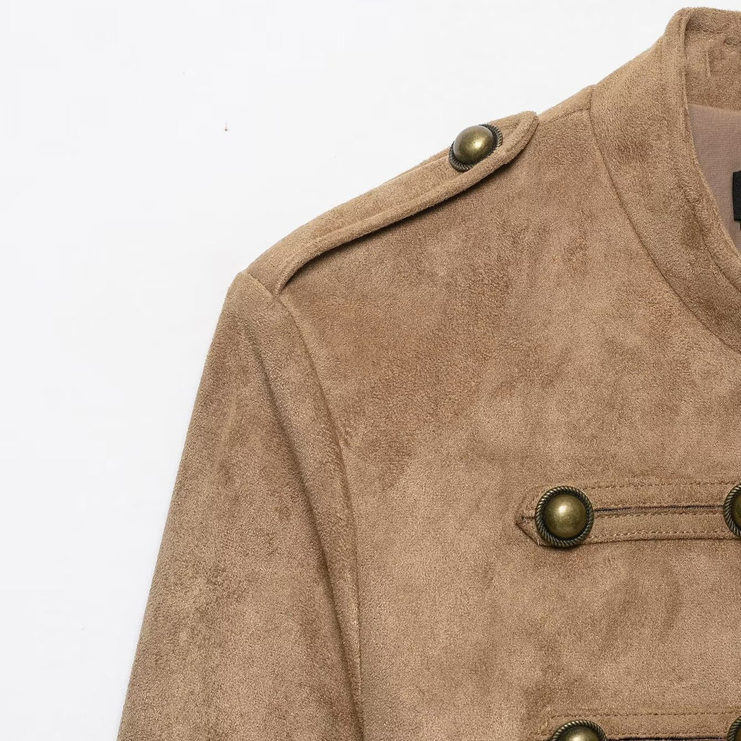 Damen Kurzjacke im Military‑Stil mit Stehkragen und Zierknopf‑Detail Nord Taschen