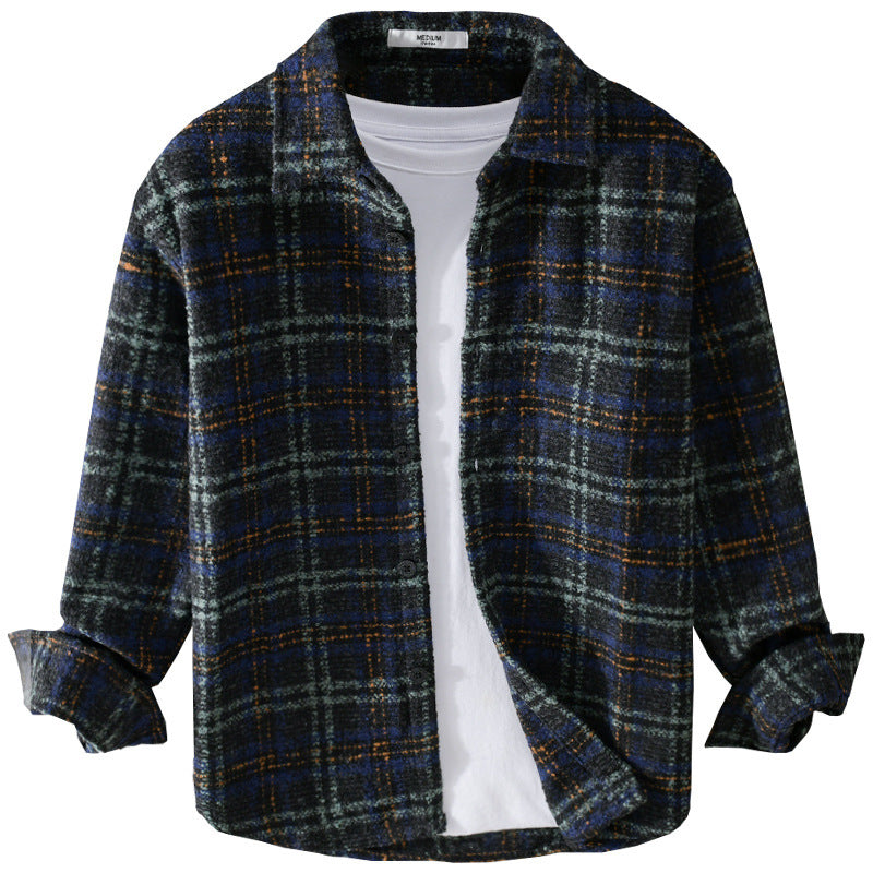 Herren Bouclé-Overshirt im Hemdjackenstil mit Kentkragen und Karomuster Nord Taschen