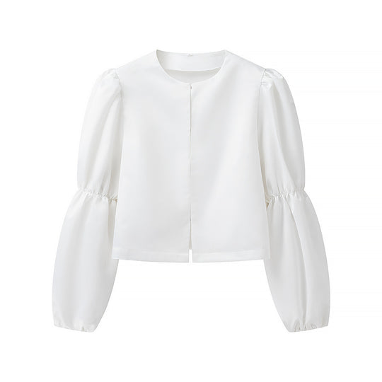 Damen Glänzende Satin‑Bluse mit voluminösen Puffärmeln Nord Taschen