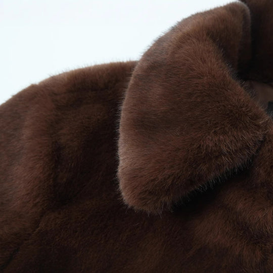 Damen Kurzjacke aus luxuriösem Kunstfell mit klassischem Hemdkragen Nord Taschen