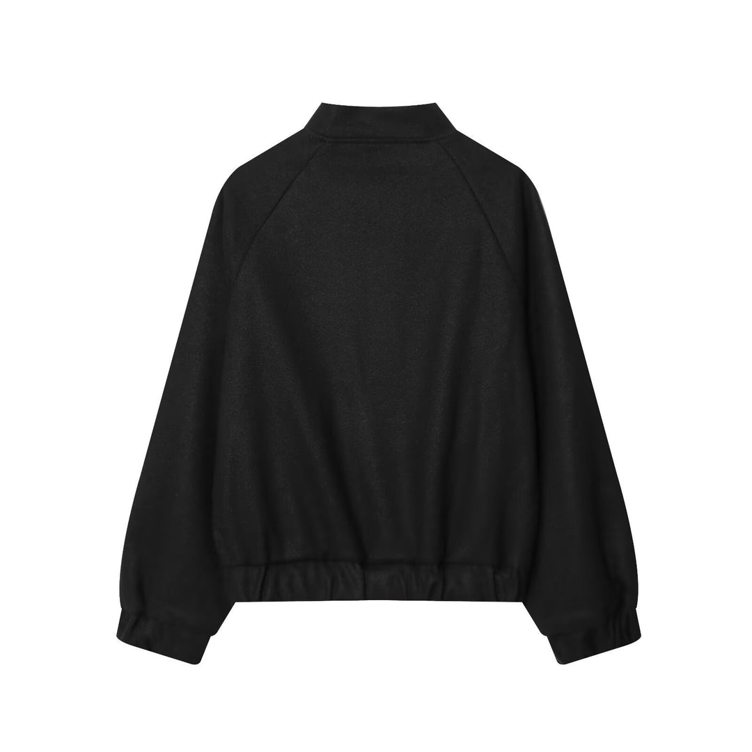 Damen Oversized Wollmix-Bomberjacke mit Raglanärmeln und Kordelzugsaum Nord Taschen