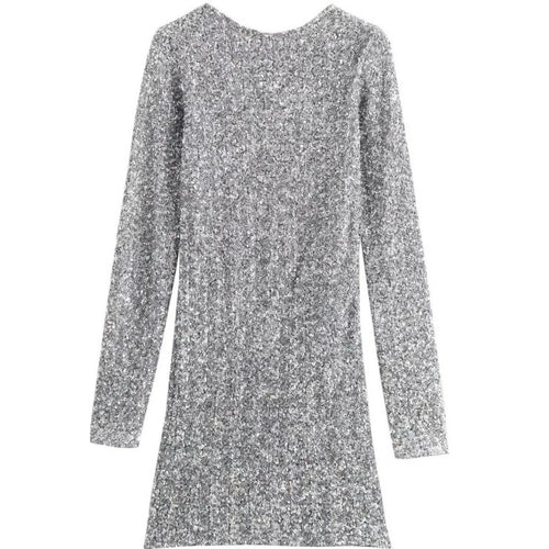 Damen Glitzerndes Pailletten-Minikleid mit langen Ärmeln und schmaler Silhouette Nord Taschen