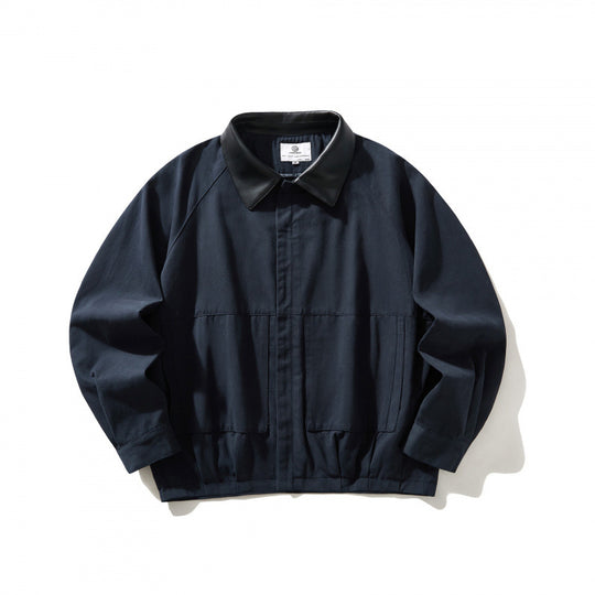 Herren Kurz geschnittener Canvas-Blouson mit Lederimitat-Kragen und elastischem Saum Nord Taschen
