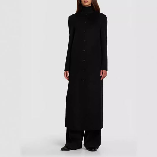 Damen Langer Minimalistischer Stehkragenmantel aus Wollmix mit verdeckter Knopfleiste Nord Taschen