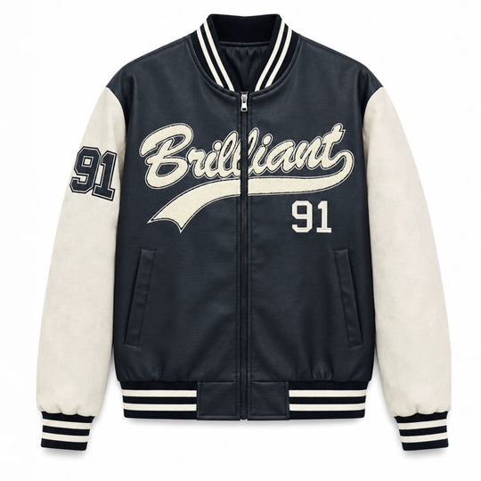 Herren Varsity-Bomberjacke im Letterman‑Stil mit Chenille‑Applikationen Nord Taschen