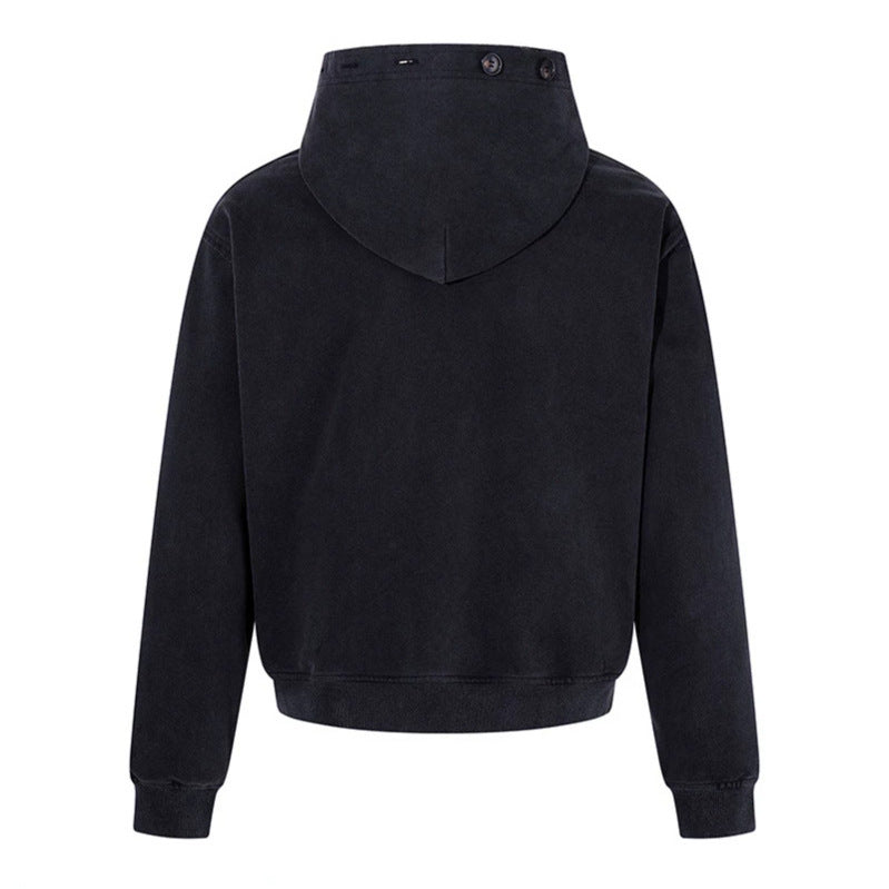 Herren Kapuzen-Zipjacke mit dekorischer Knopfreihe, vintage-inspirierter Waschung und elastischem Saum Nord Taschen