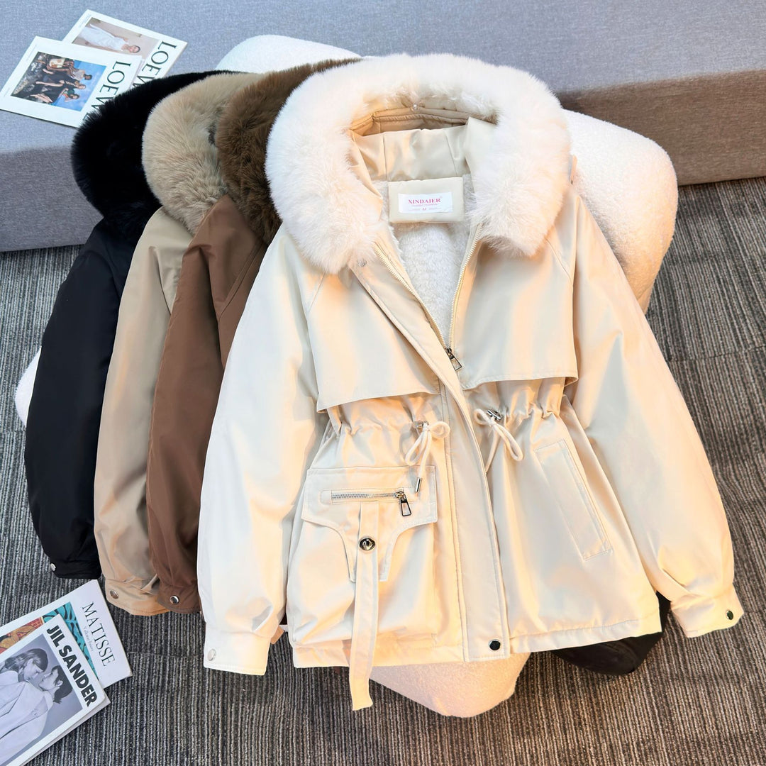 Damen nan wattierter Parka mit abnehmbarem Kunstfellkragen, Tunnelzugtaillierung und Reißverschlusstaschen Nord Taschen