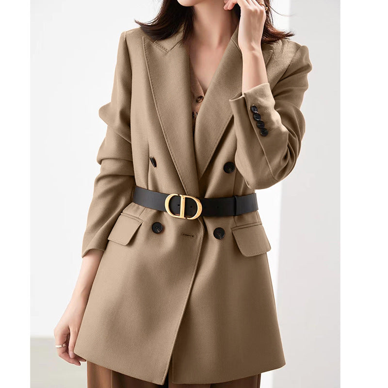 Damen Taillierter Longline-Blazer mit doppelreihiger Knopfleiste und Pattentaschen Nord Taschen