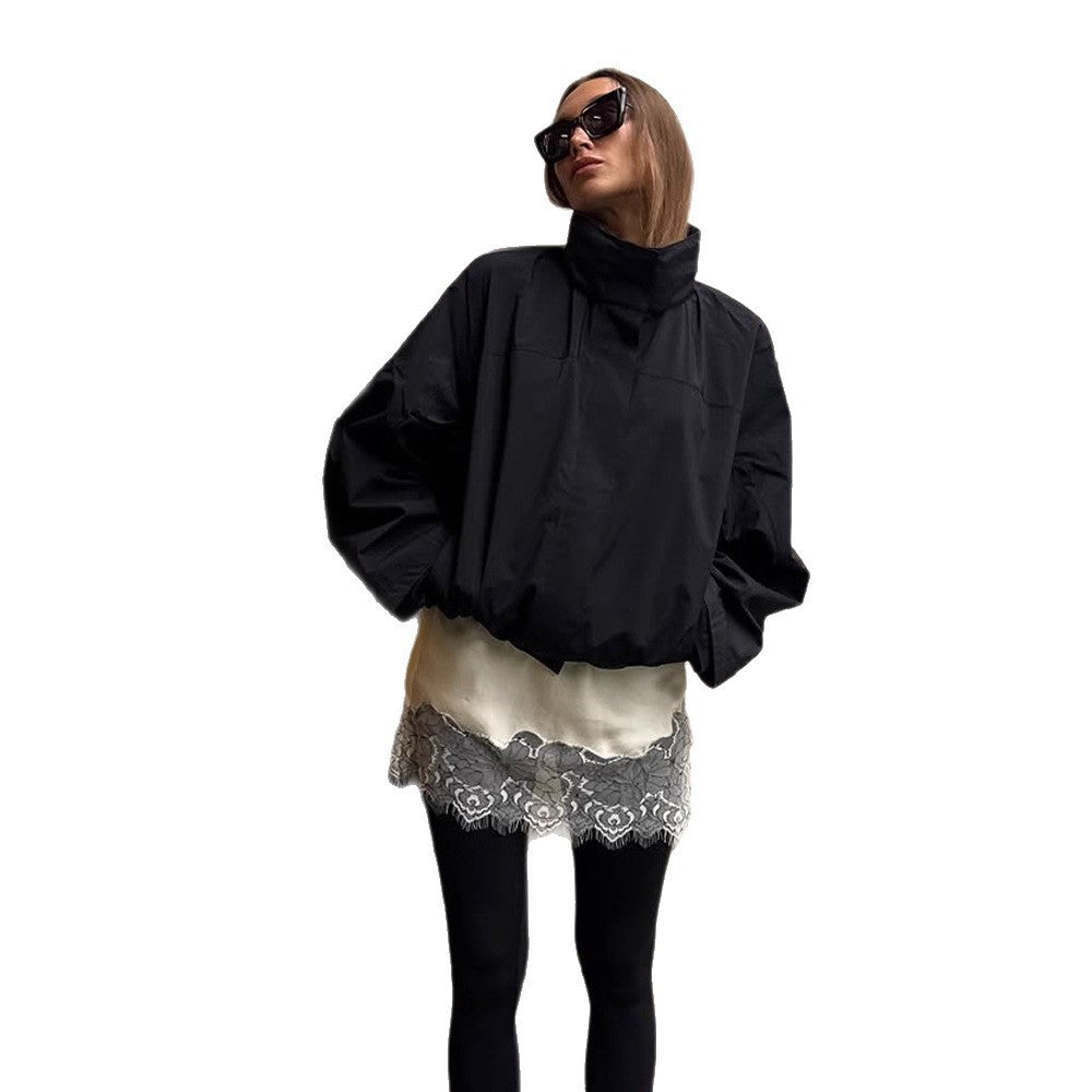 Damen lässige oversized Jacke mit hohem Kragen und verstellbarem Verschluss - Arvani