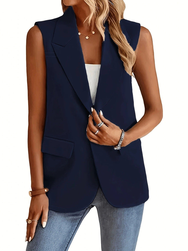Damen ärmellose Blazerjacke mit Taillenakzenten und praktischen Taschen