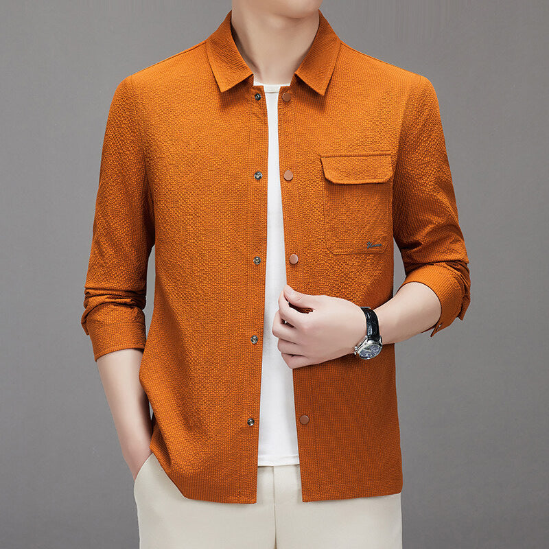 Herren Legeres strukturiertes Overshirt mit Brusttasche und Knopfleiste Nord Taschen