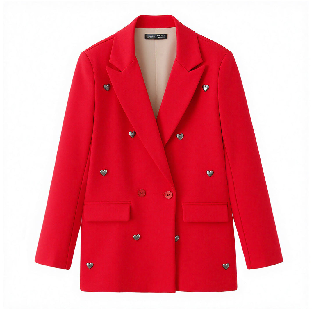 Damen Zweireihiger Blazer mit Herz‑Metalldetails und Pattentaschen Nord Taschen