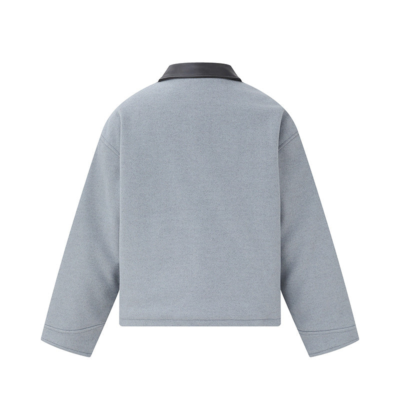 Unisex Kurzblouson im minimalistischen Workwear‑Look aus Wollmix mit Lederoptikkragen Nord Taschen