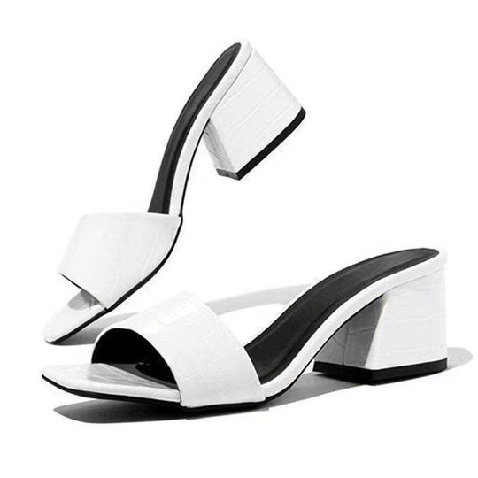 Damen elegante Blockabsatz-Sandalen mit zeitlosem Krokodilleder-Riemen