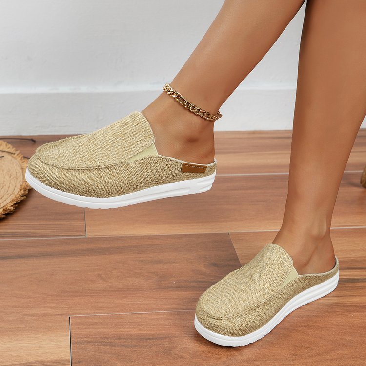 Damen  Slip-On Canvas‑Mules mit Kuhfleckenprint, gepolstertem Komfortfußbett und rutschfester Leichtsohle Nord Taschen