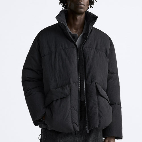 Herren Kurz geschnittener Pufferblouson aus Daunenoptik mit hohem Stehkragen und Pattentaschen Nord Taschen