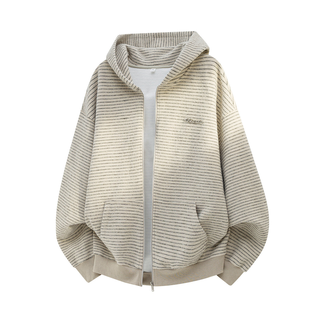 Unisex Oversize Kapuzenjacke mit durchgehendem Reißverschluss, feinem Streifenstrick und Kängurutaschen Nord Taschen