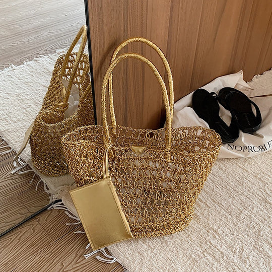 Damen modische Korbtasche mit luxuriösem Goldfinish Nord Taschen