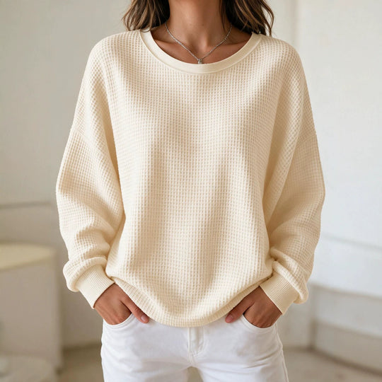 Damen Oversize Waffelstrick-Sweatshirt mit Rundhalsausschnitt Nord Taschen