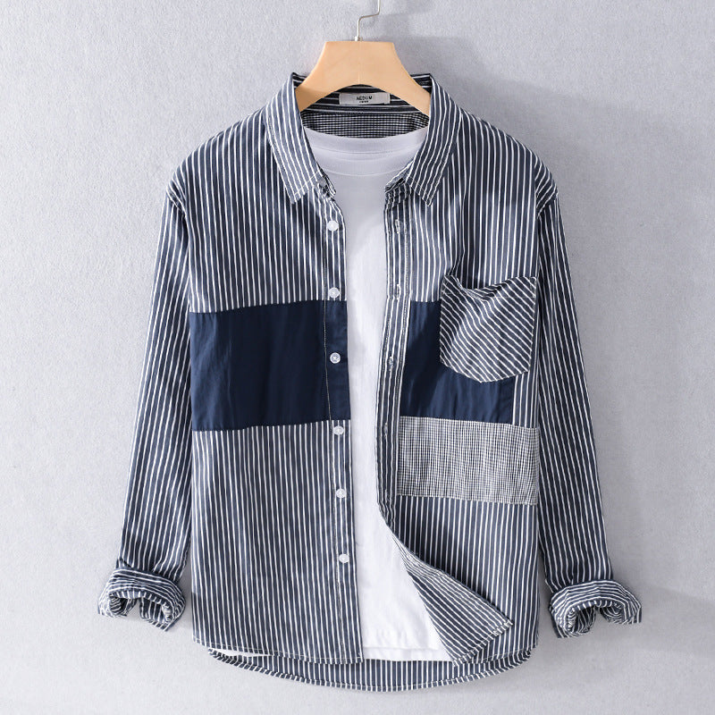 Herren Gestreiftes Overshirt mit Farbblock‑Einsätzen und aufgesetzter Brusttasche Nord Taschen