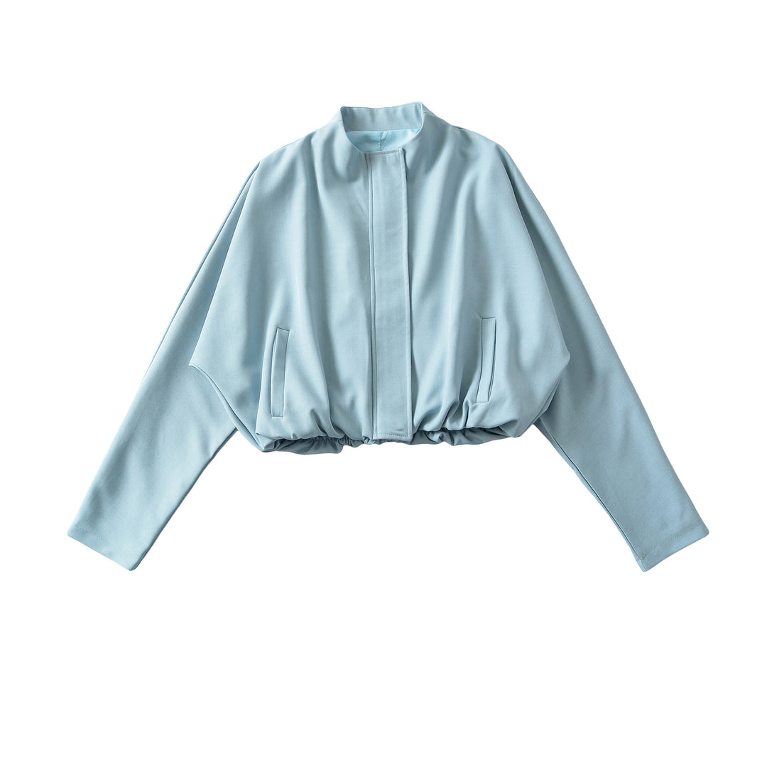 Damen Cropped Cape-Blouson mit Stehkragen, verdeckter Leiste und elastischem Saum Nord Taschen