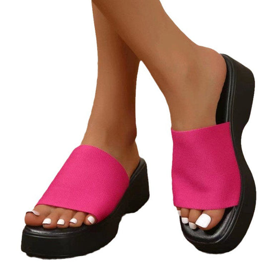 Damen Komfortable Wedge-Pantoletten mit breitem Riemendesign und anatomischem Fußbett