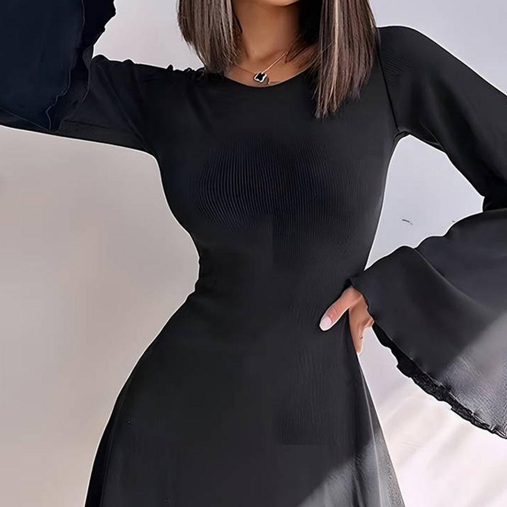 Damen A-Linien Minikleid mit ausgestellten Trompetenärmeln und taillierter Silhouette Nord Taschen