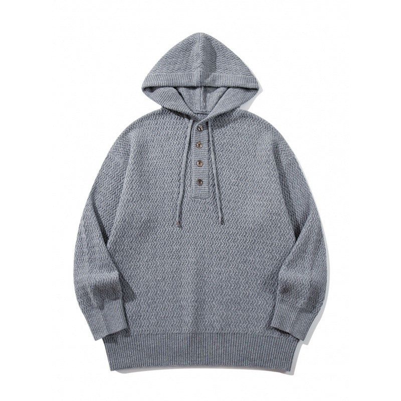 Unisex Strukturstrick-Hoodie mit halber Knopfleiste und Tunnelzugkapuze Nord Taschen