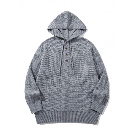 Unisex Strukturstrick-Hoodie mit halber Knopfleiste und Tunnelzugkapuze Nord Taschen