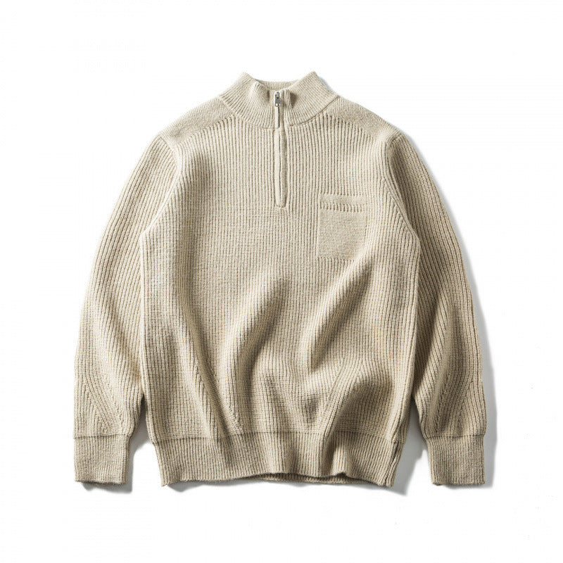 Unisex Grobgestrickter Halbzip‑Pullover mit Troyerkragen und Brusttasche Nord Taschen
