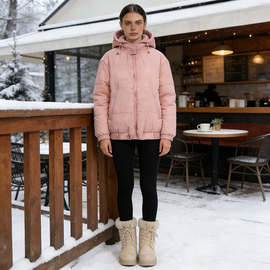 Damen Wattierte Steppjacke mit Volumenkapuze, elastischem Saum und verstellbarer Taille Nord Taschen