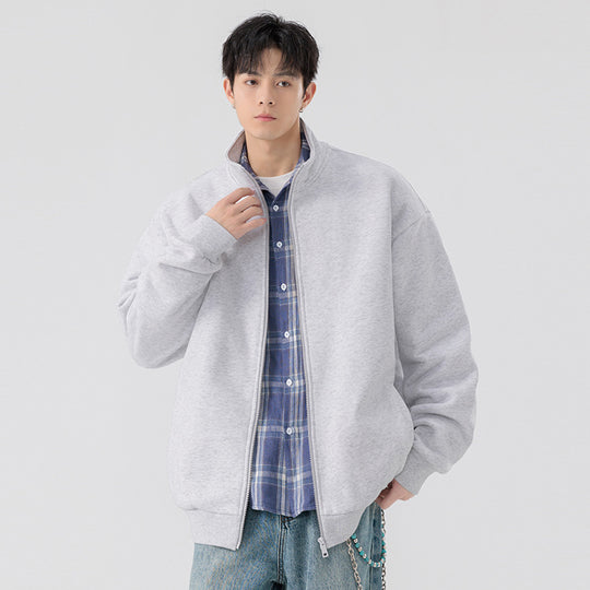 Herren Oversize Sweatjacke mit Stehkragen, durchgehendem Reißverschluss und geripptem Saum Nord Taschen
