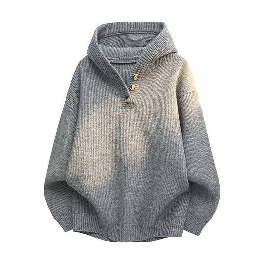 Damen Relaxed Kapuzenpullover aus geripptem Strick mit Halbsteg-Knopfleiste Nord Taschen