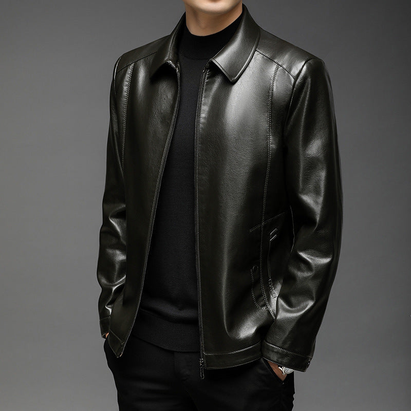 Herren Minimalistische Glattlederjacke mit Hemdkragen und taillierter Passform Nord Taschen