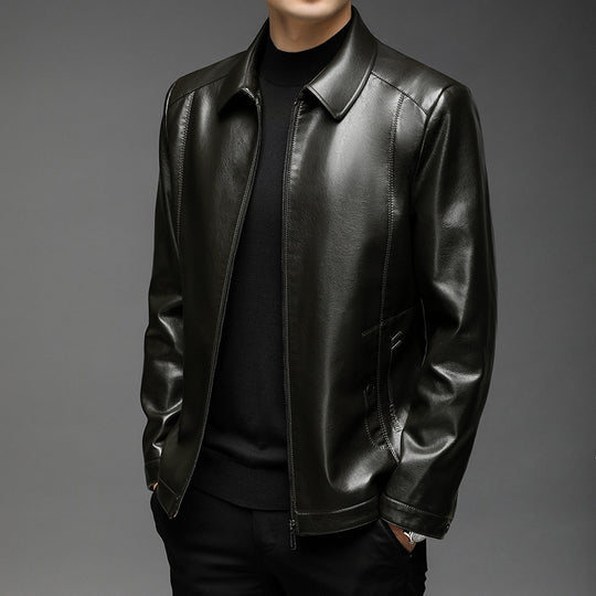 Herren Minimalistische Glattlederjacke mit Hemdkragen und taillierter Passform Nord Taschen