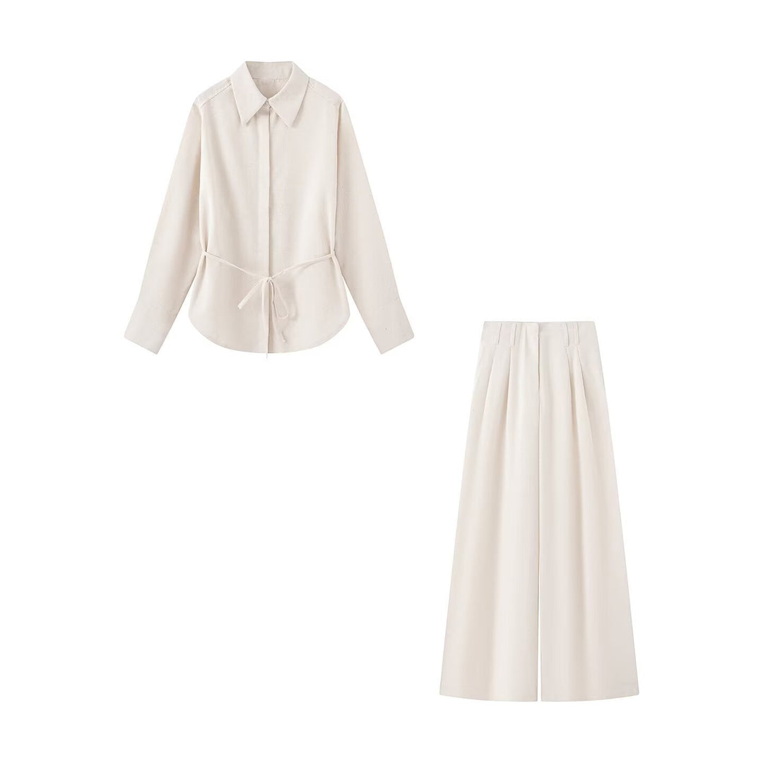 Damen Zweiteiliges Hemd- und Culotte-Set mit Taillenband und weitem Bein Nord Taschen