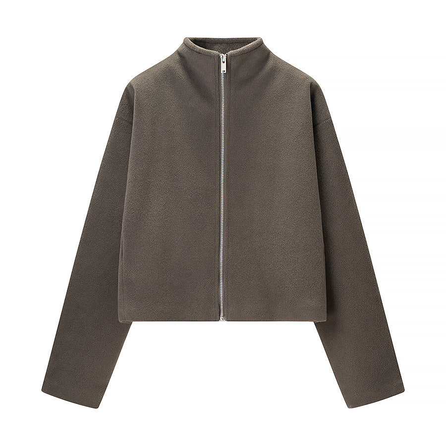 Damen kurz geschnittene Fleecejacke mit Stehkragen und durchgehendem Reißverschluss Nord Taschen