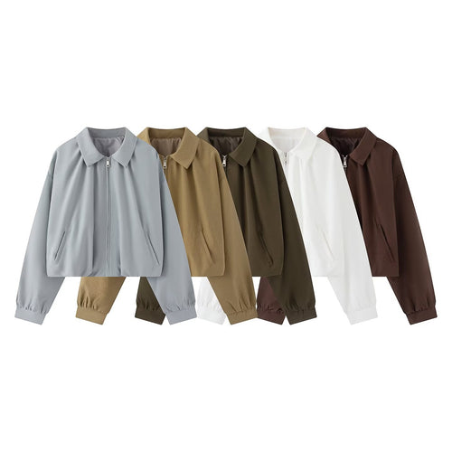 Damen Cropped-Boxy-Jacke im Oversize‑Look mit Hemdkragen, Reißverschluss und elastischen Bündchen Nord Taschen