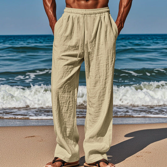 Herren nan luftige Strandhose aus Baumwoll-Leinen mit Tunnelzug und Seitentaschen - Arvani