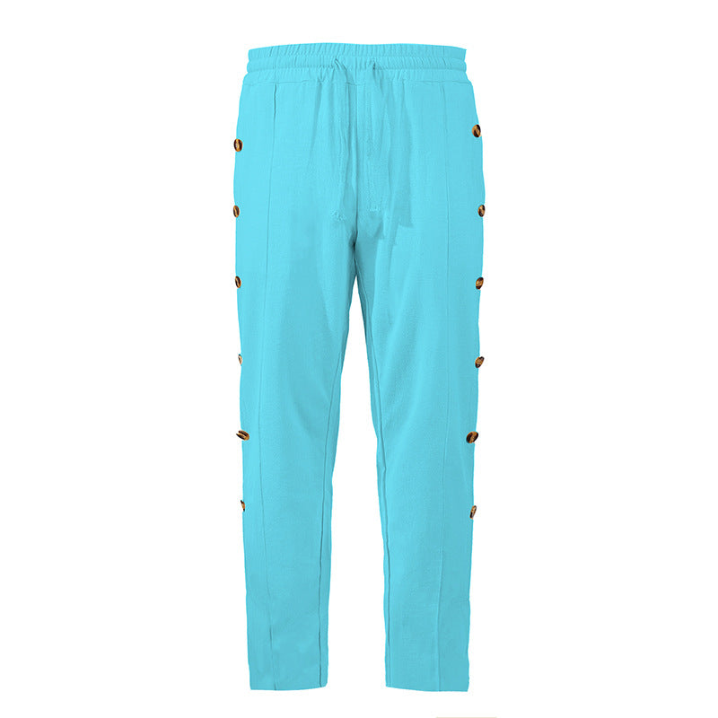 Herren Relaxed-Fit Freizeithose mit seitlichen Zierknopfleisten, elastischem Bund und Kordelzug Nord Taschen
