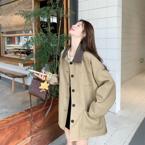 Damen Oversized Workwear-Übergangsjacke mit kontrastierendem Kragen und aufgesetzten Taschen Nord Taschen