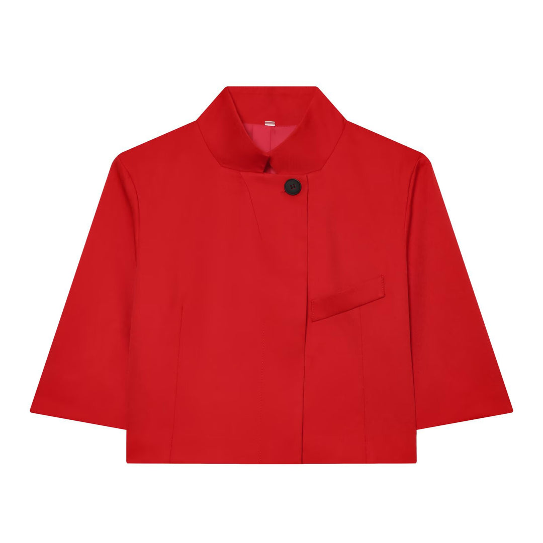 Damen Kurzgeschnittene Boxy-Jacke mit Stehkragen und Dreiviertelärmeln Nord Taschen