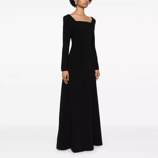 Damen Maxilanges Abendkleid im minimalistischen A-Linien-Schnitt mit quadratischem Ausschnitt und langen Ärmeln Nord Taschen