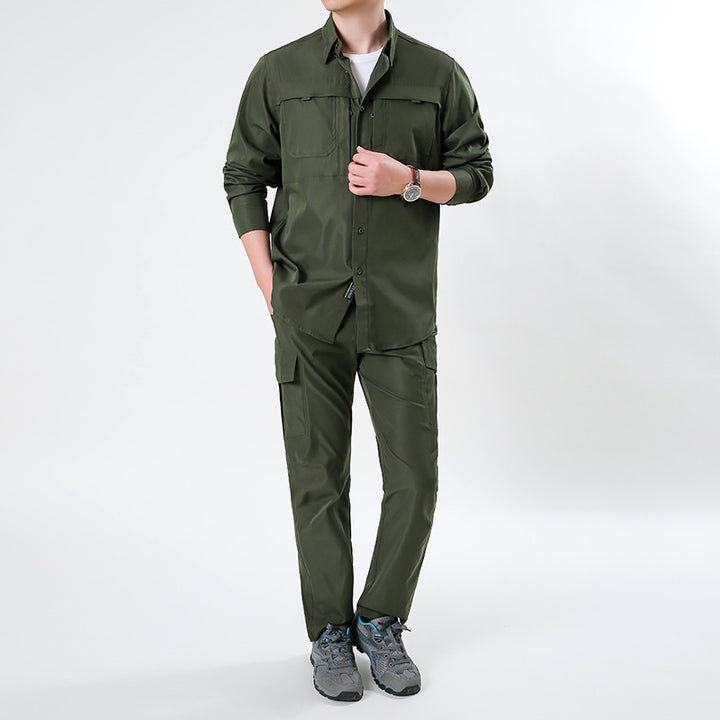 Herren  leichtes Ripstop-Cargo-Hemd mit passender Cargohose Set für Outdoor und Trekking Nord Taschen