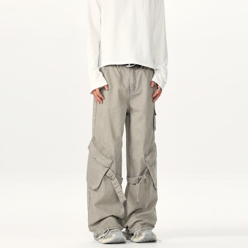 Herren Extraweite Cargo-Palazzohose mit Metallringen und verstellbaren Beinschlaufen Nord Taschen