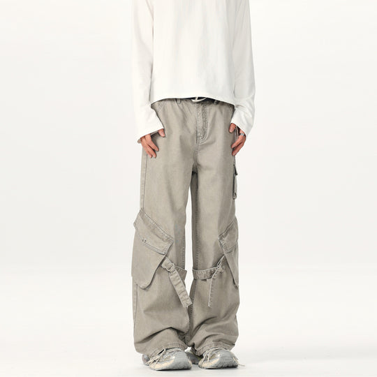 Herren Extraweite Cargo-Palazzohose mit Metallringen und verstellbaren Beinschlaufen Nord Taschen